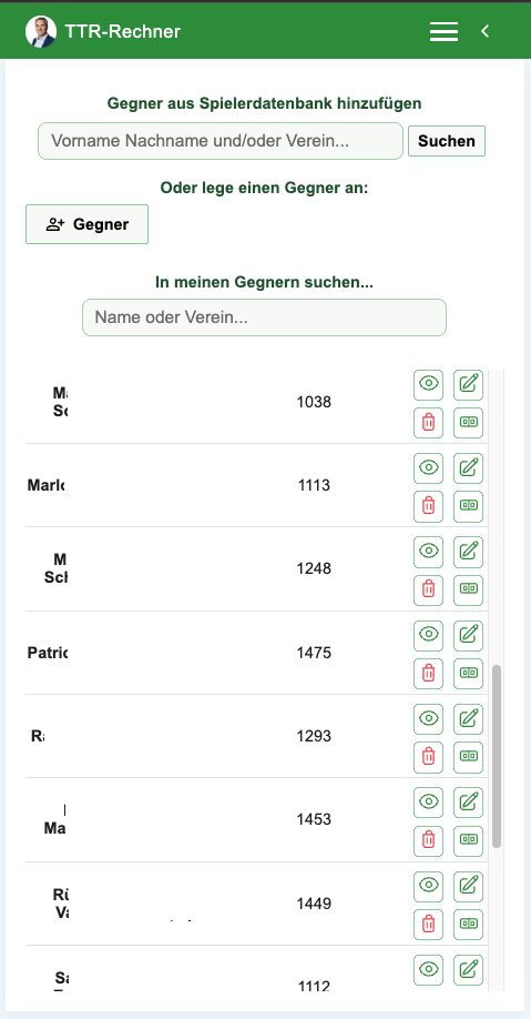Beispiel Gegnerverwaltung in der App